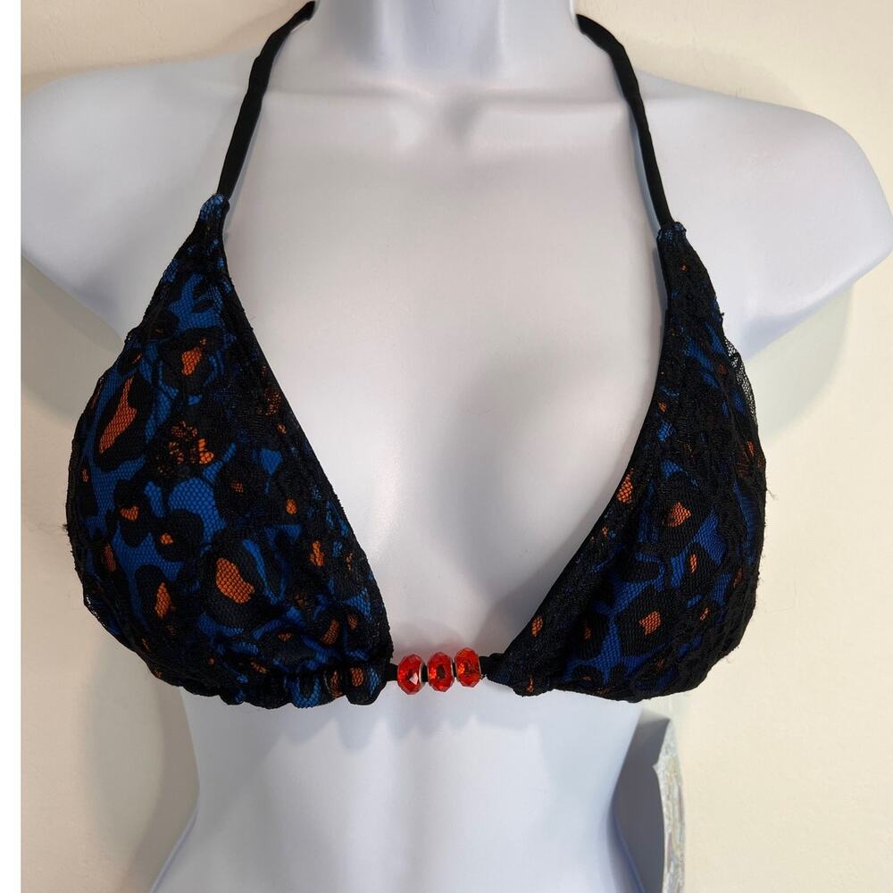 Sinful by Affliction Triangle Solar Bikini Top Blue Black Leopard Print Sz Med